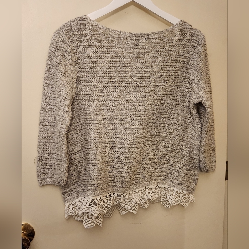 INC International Concepts Gray Sweater lace trim hem size Large - Picture 3 of 3